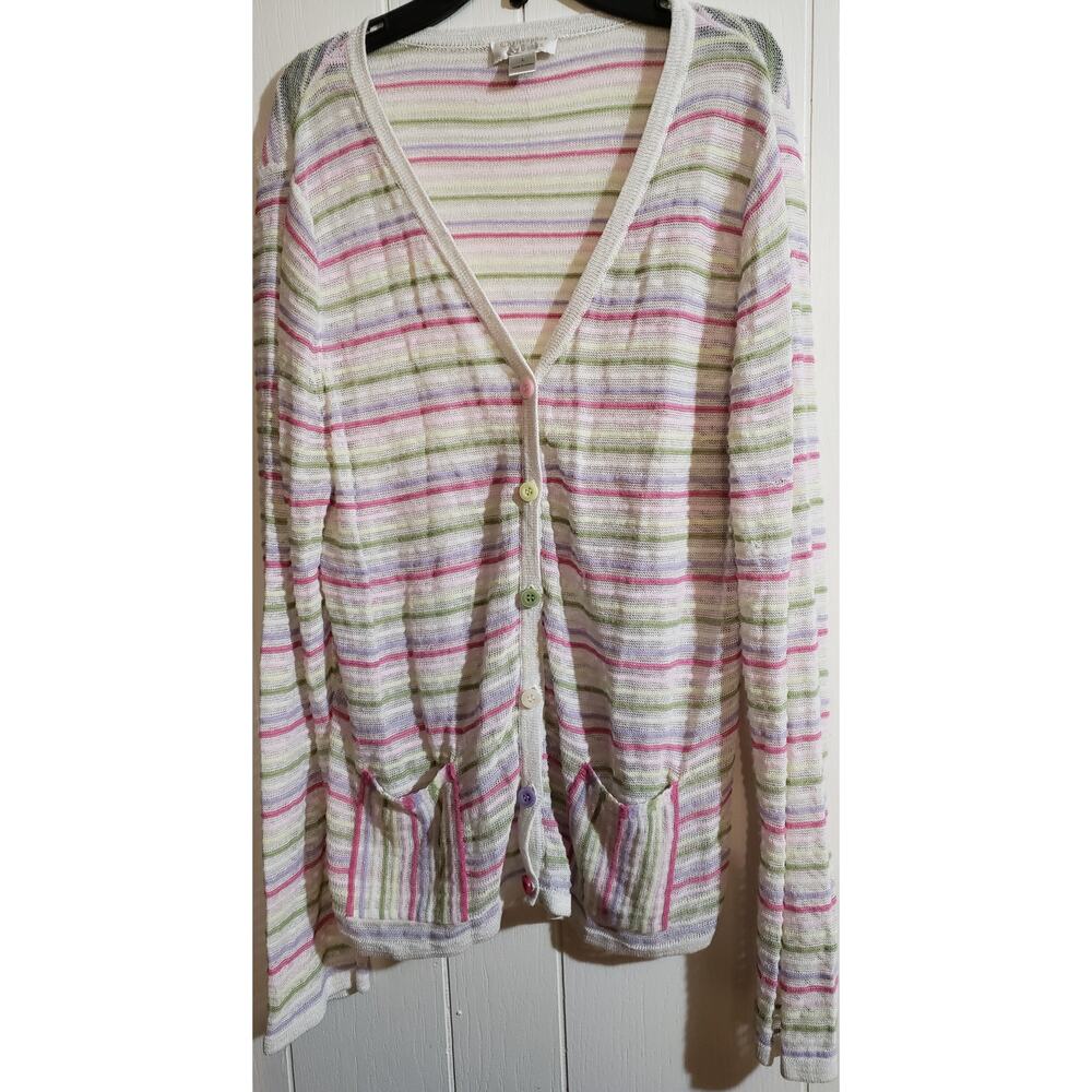 Christopher & Banks sz L Button up Lightweight  Summer Cardigan Linen Blend